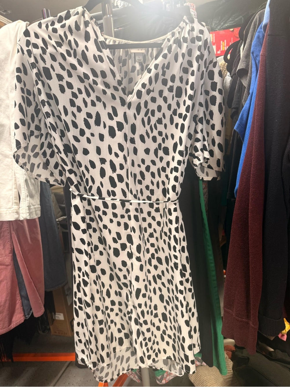 a new day Black and White Dalmatian-Spot V-Neck Dress